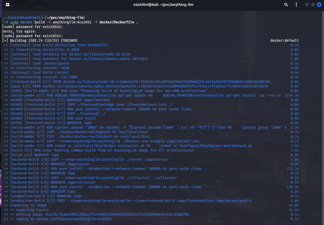 Docker build of AnythingLLM from the vulnerable commit